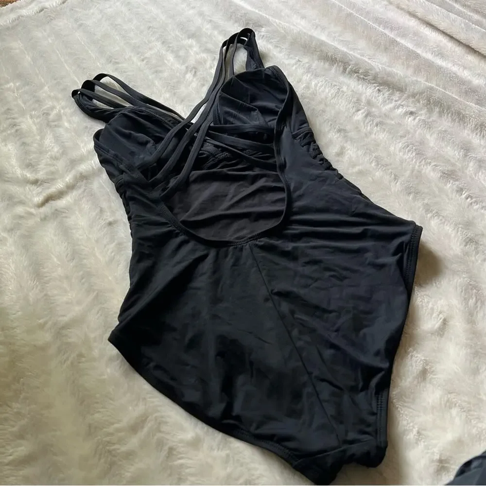 La Blanca Black V-Neck Strappy One Piece Swimsuit